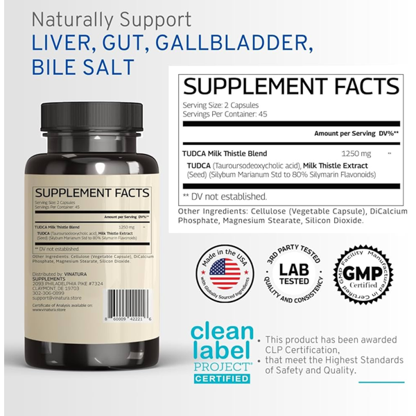 Vinatura TUDCA Capsules in Pakistan – Milk Thistle 1250mg for Liver Wellness